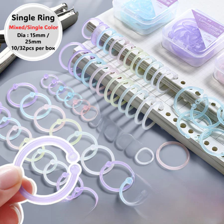 

LovelyCraftStore | 10pcs/32pcs ~ Mix Color Single Ring , Ring Binder Dia 15mm 25mm DIY Photo Album Circle Binding Clips Clamps Office Binding
