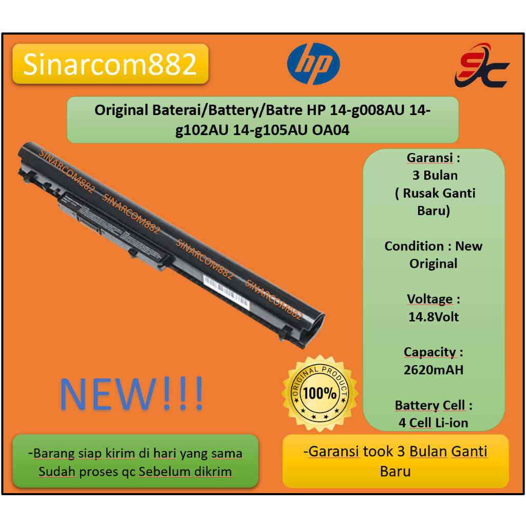 Original Baterai/Battery/Batre HP 14-g008AU 14-g102AU 14-g105AU OA04