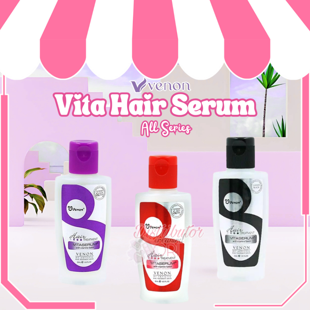 VENON VITA SERUM HAIR TREATMENT 30ML / Hair Serum / MERAH /  UNGU  / HITAM