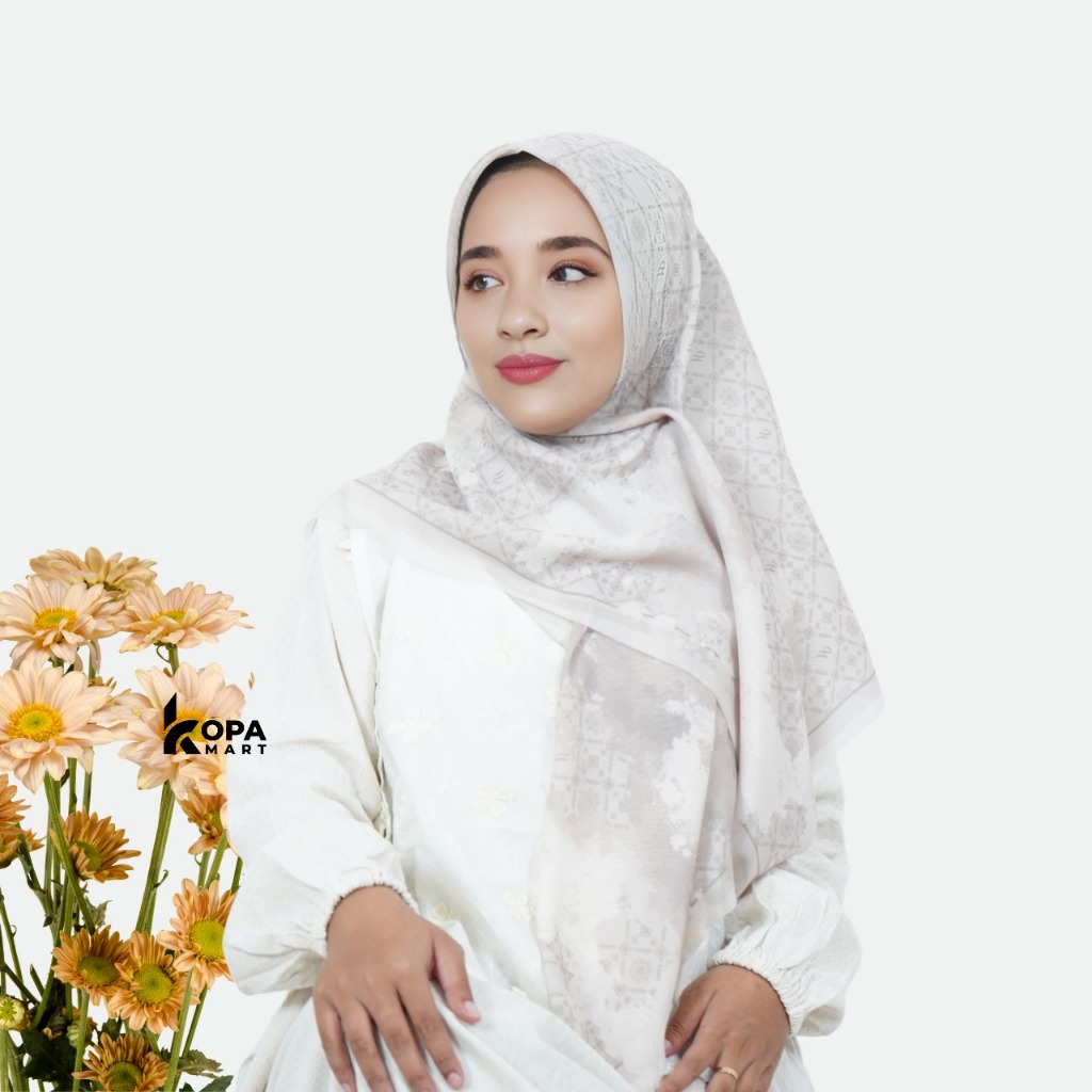 Kopamart - Hakaera Hijab Segi Empat Khadijah Kerudung Printing Premium Digital Abu HJHP002MSABU