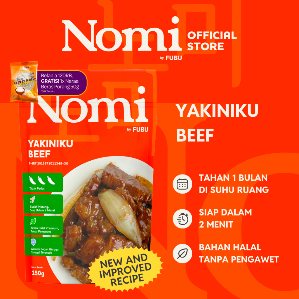 

NOMI by FUBU Yakiniku Beef - Sapi Manis Asin ala Jepang - Makanan Instant Siap Saji Lauk Instan