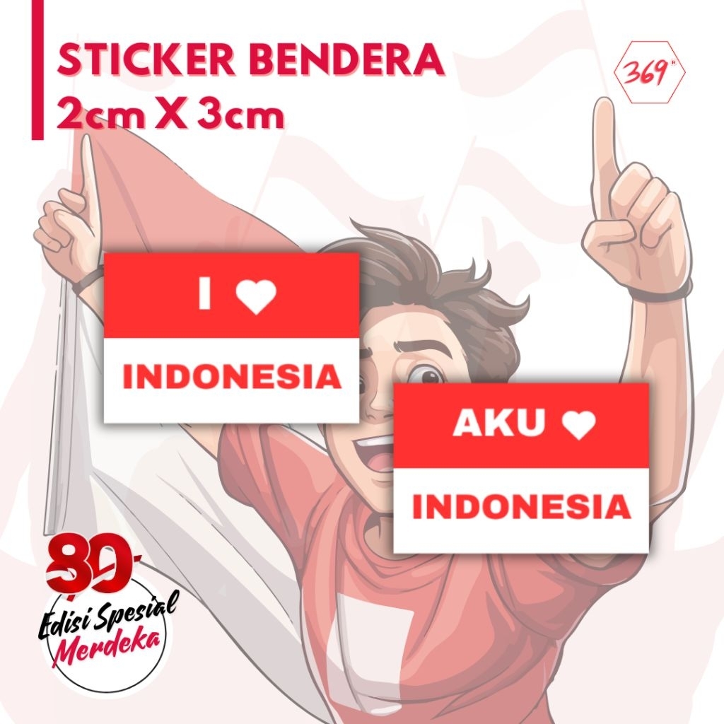 

369 - Sticker Pipi Bendera I Love Indonesia isi 20 lembar Ukuran ± 3 cm x 2 cm