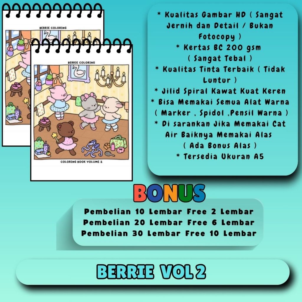 

Coloring Book Berrie Vol 2 Buku Mewarnai Tema Bagus Kualitas Gambar Jernih Kertas Tebal 200 gsm Murah