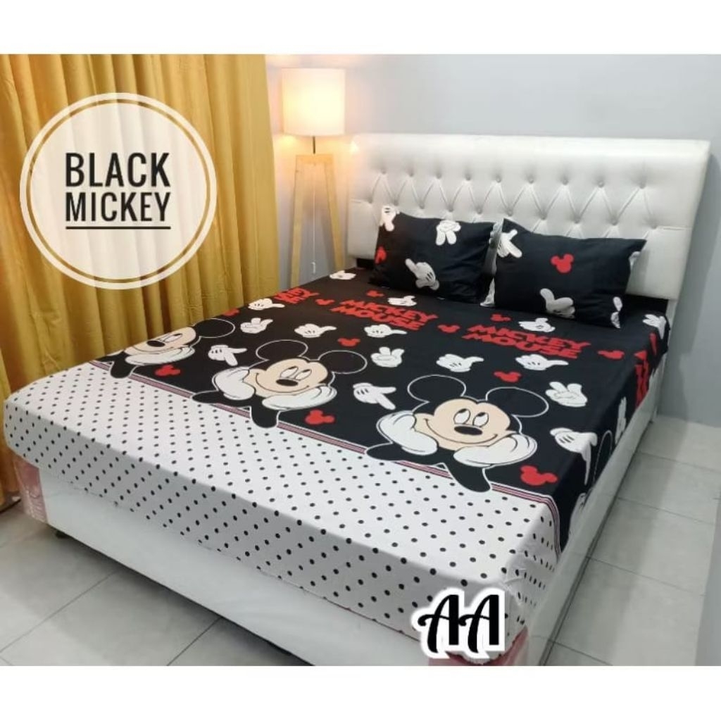 SPREI KARET KATUN PREMIUM 90/100/120/140/160/180/200 Motif Mickey micki mikie Minnie mouse polkadot 