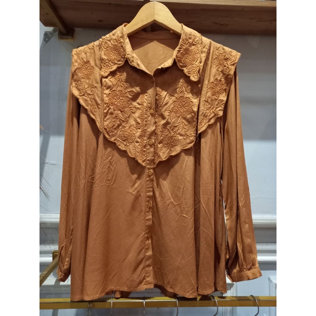 atasan blus kemeja katun bordir