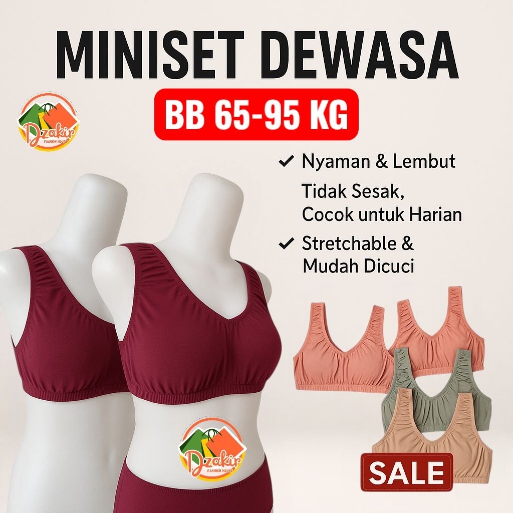 Miniset Jumbo Isi 5Pcs Ukuran Besar XXL Untuk Wanita BB 65-95Kg Bra Dalam Polos Motif Nyaman Lembut 