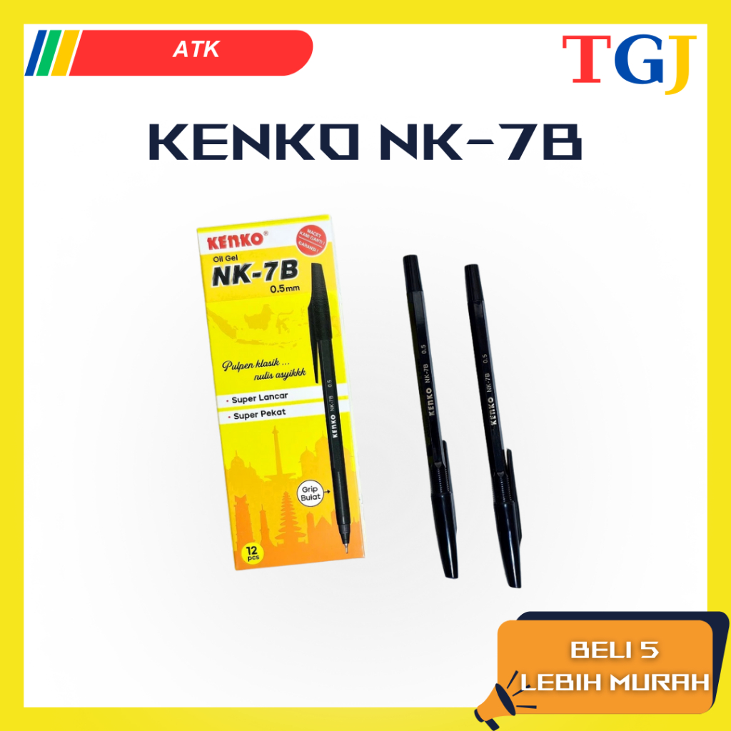 

KENKO NK-7 Pulpen Hitam Oil Gel Bolpoin Pena 0.5mm