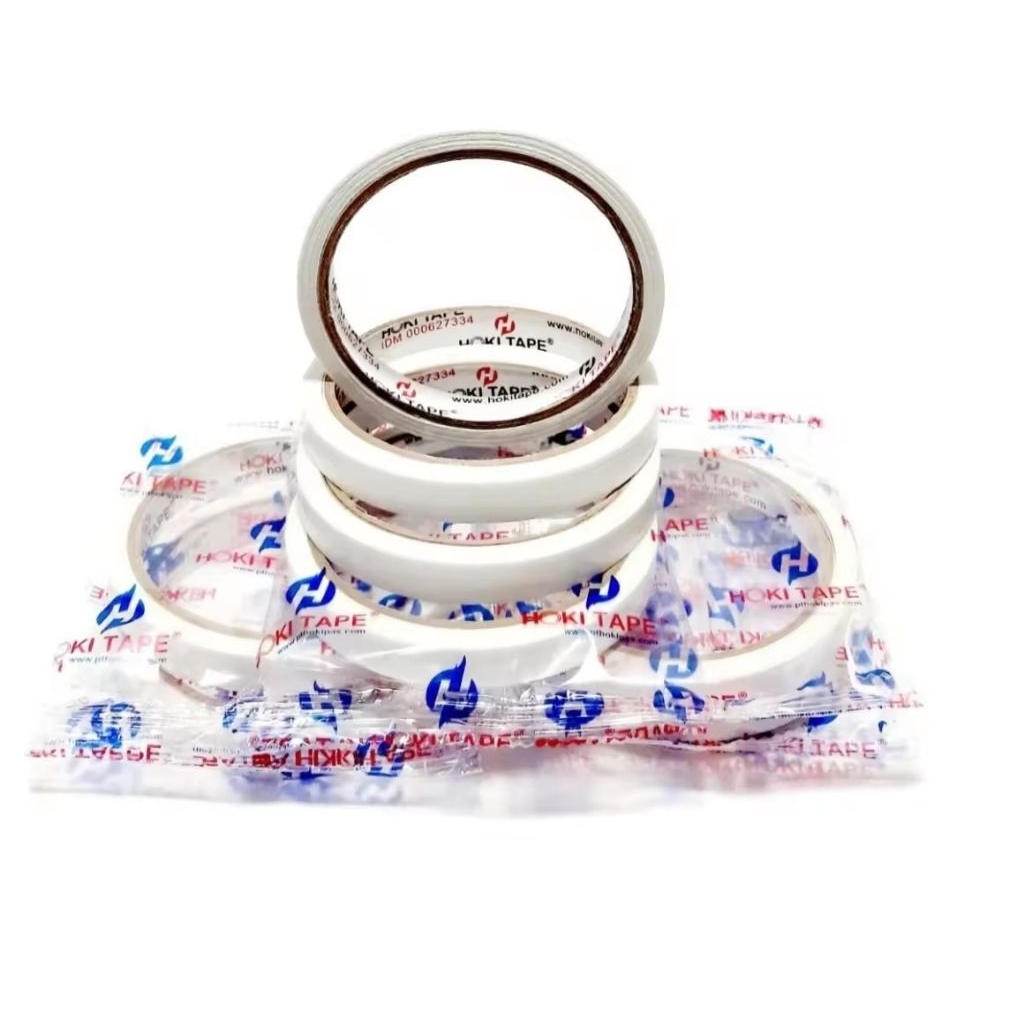 

DOUBLE TAPE PUTIH ½ INCHI DAN 1 INCHI HOKI TAPE 10YARD