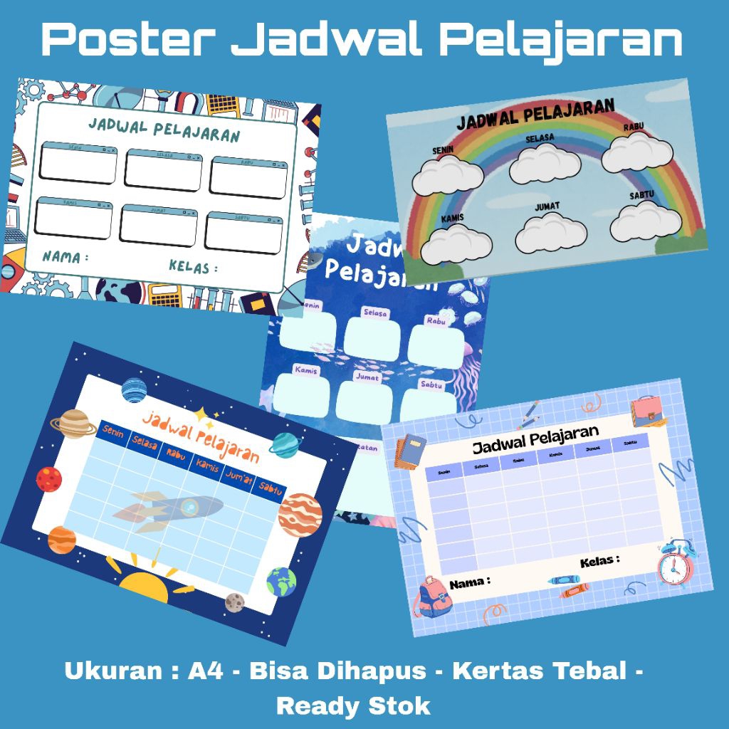 

‎*GRAFIS_IKA* Poster Jadwal Pelajaran - Biru - WipeClean - Bahan Kertas Tebal - Ukuran A4 - bisa Custom - Termurah