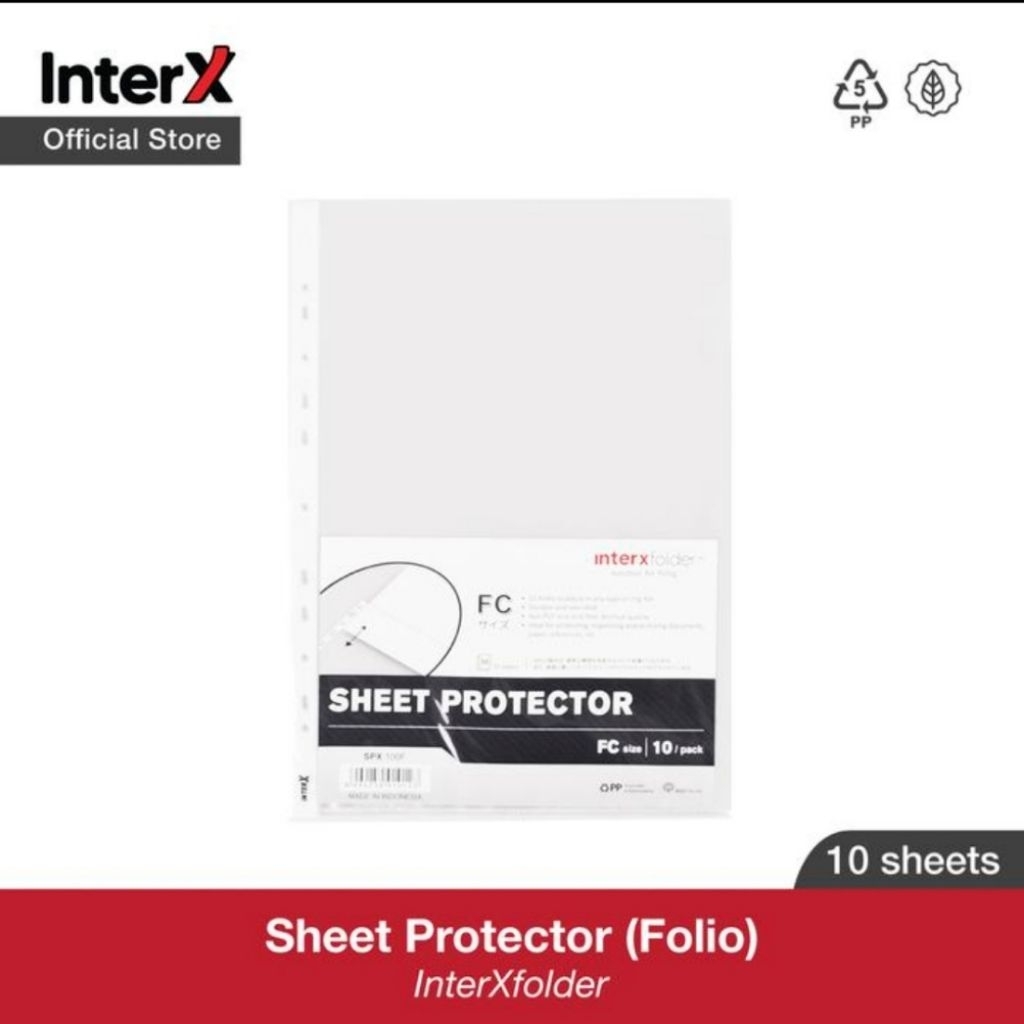 

Sheet Protector Folio F4 isi 10 Lembar Inter X folder / plastik PP Pocket F4