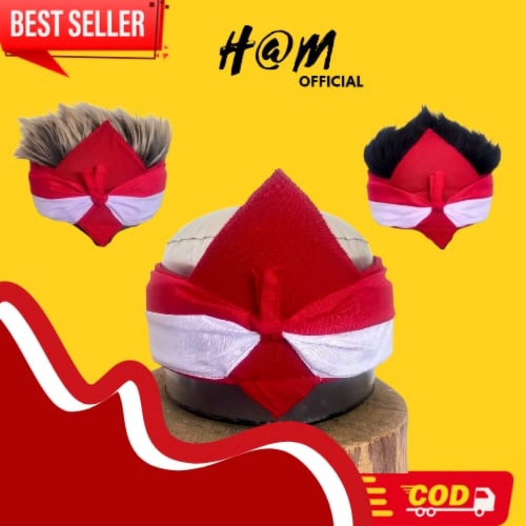 Topi udeng bali jadi elegan, udeng Merah putih Wig rambut pria