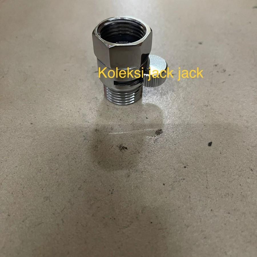 STOP KRAN MINI CEBOL DOUBLE NEPEL DRAT DALAM LUAR 1/2 INCH KUNINGAN TEBAL