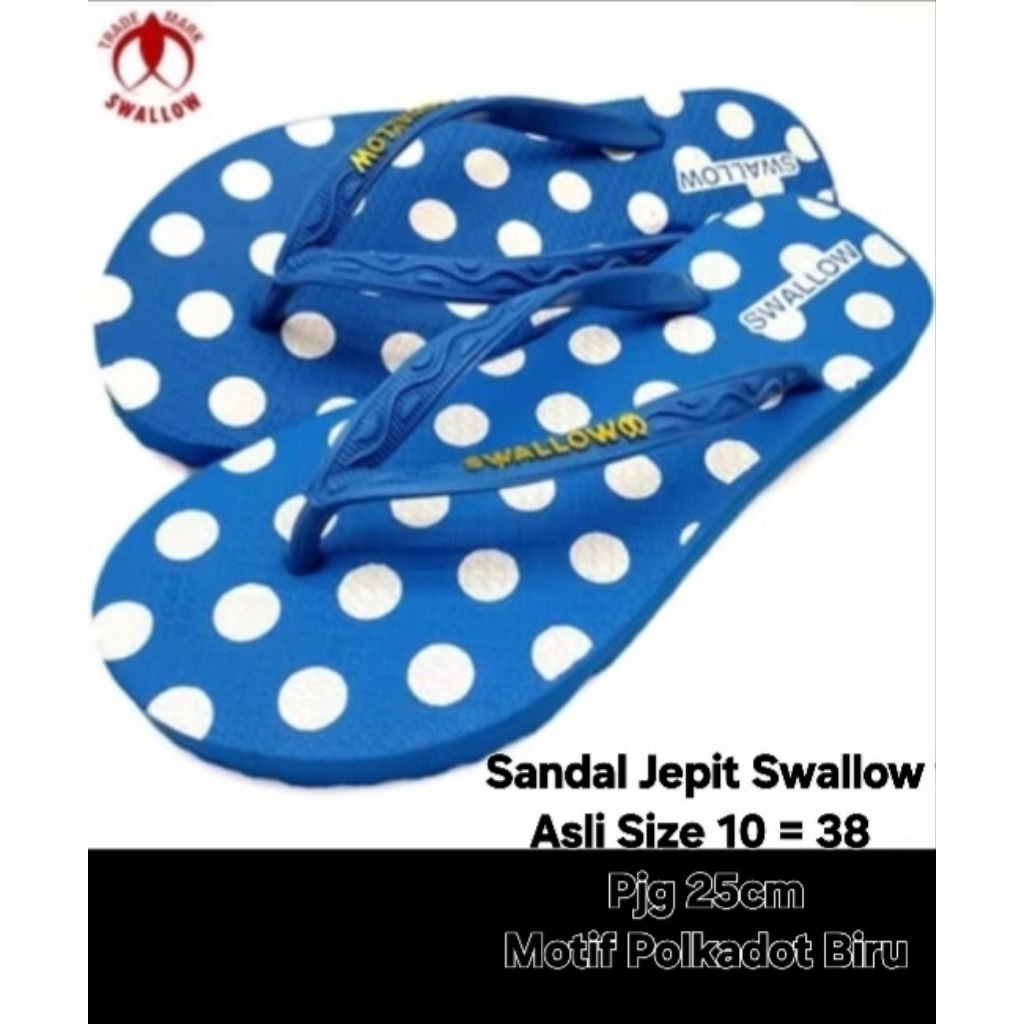 SANDAL JEPIT POLKADOT BIRU SIZE10/38 ORIGINAL SWALLOW