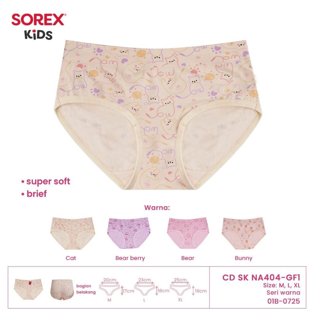 3PCS - CD ANAK SOREX NA404-GF1 SEGITIGA - (3 Pcs) CD Celana Dalam Anak Perempuan Sorex NA404-GF1 , D