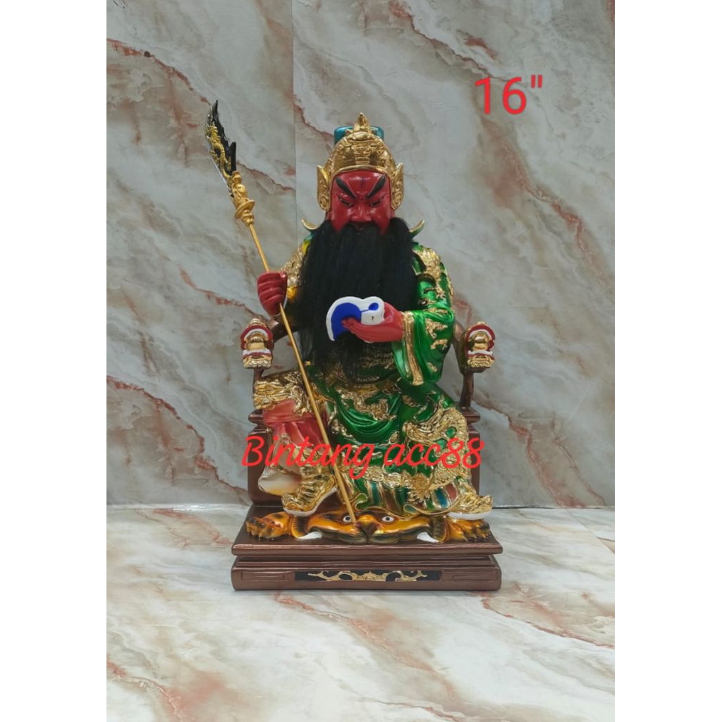 patung dewa kwan kong / kwan kung / guan yu - fiber - 16inch