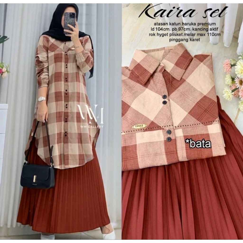 setelan wanita rok plisket mix katun Haruka KAira set