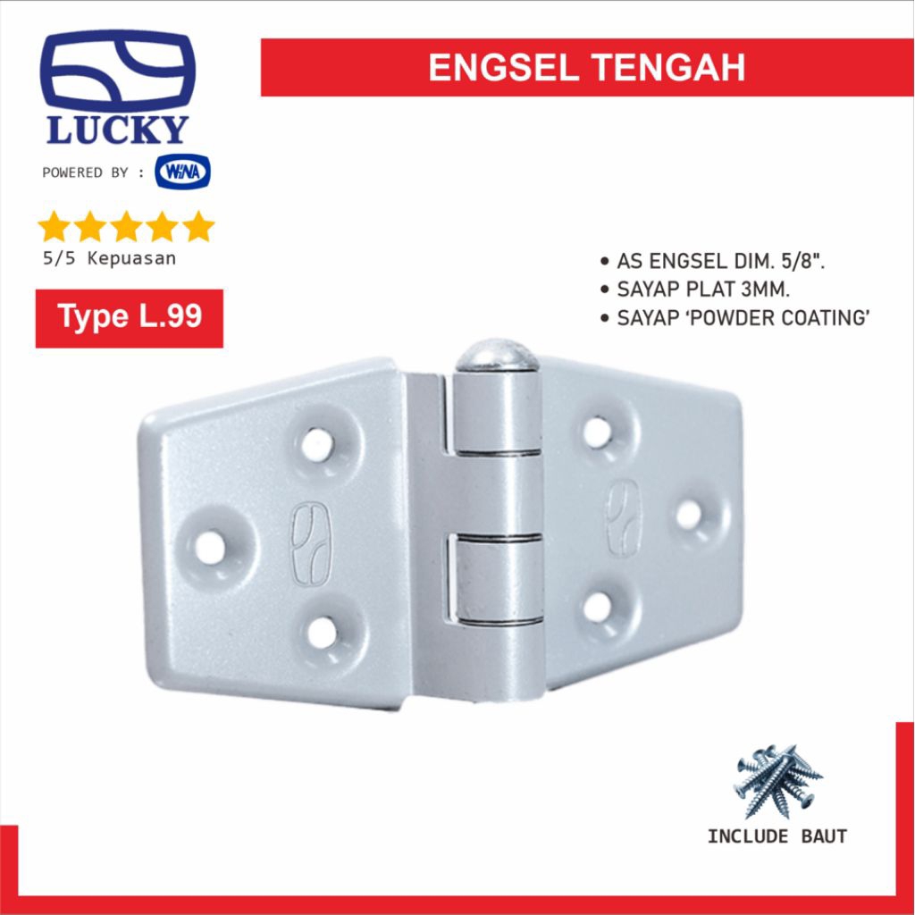 Engsel Tengah Lucky L99 Engsel Tempel Pintu Garasi Geser dan Lipat - 100% Original