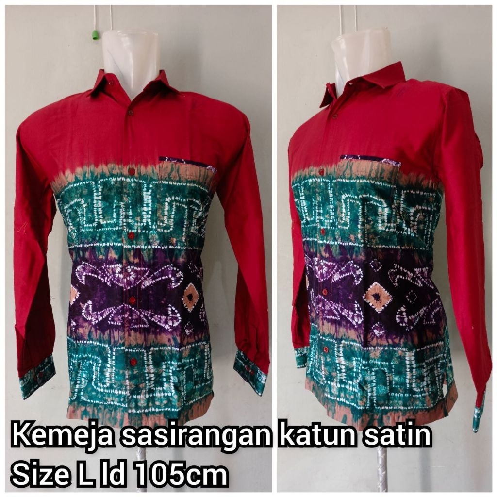 kemeja sasirangan warna merah bata