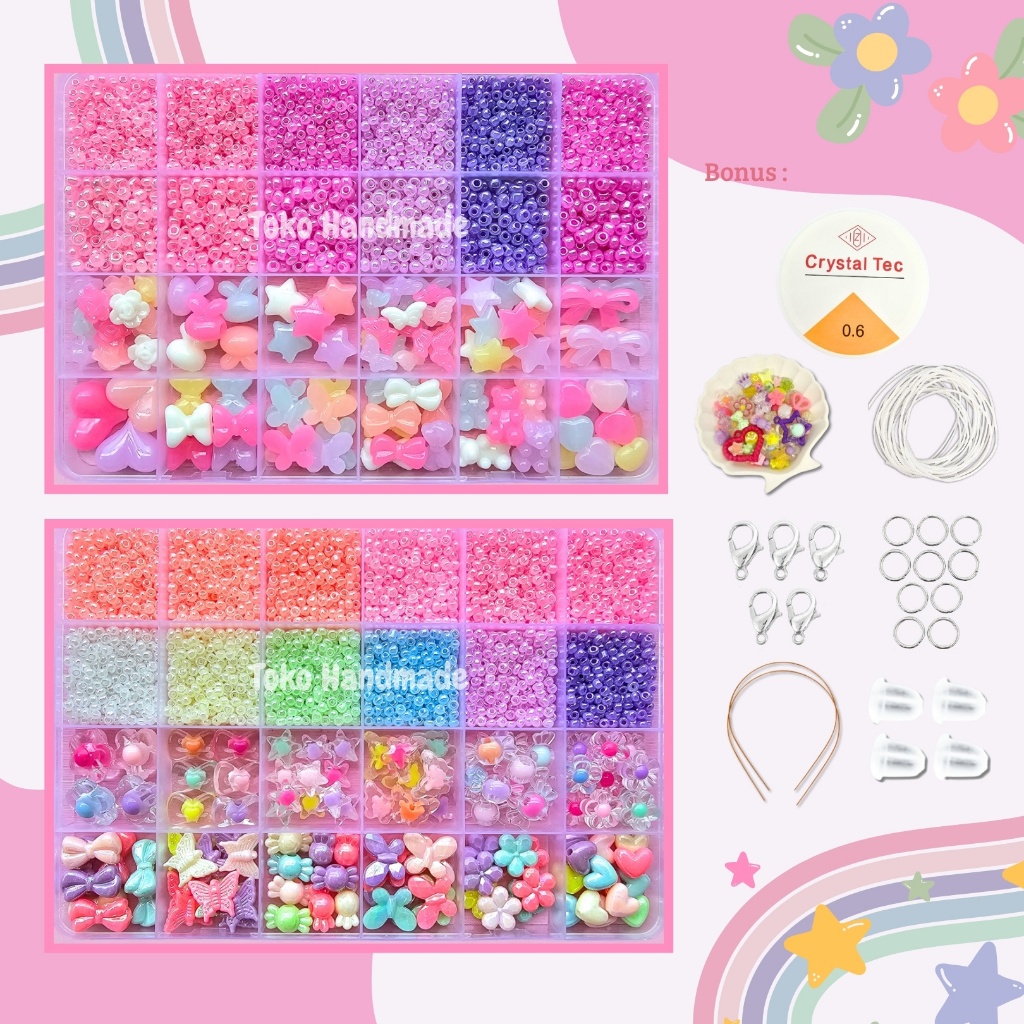 Toko Handmade - Pernak Pernik Gelang 1 Box Mute Manik Manik - DIY Gelang Manik Manik Aesthetic - DIY