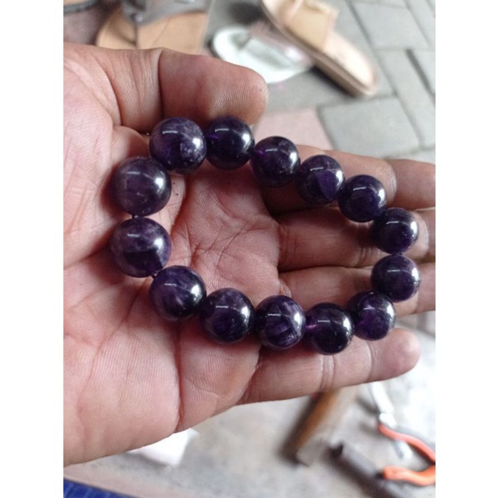 gelang batu alam asli original natural kecubung wulung jumbo 14 mm asli