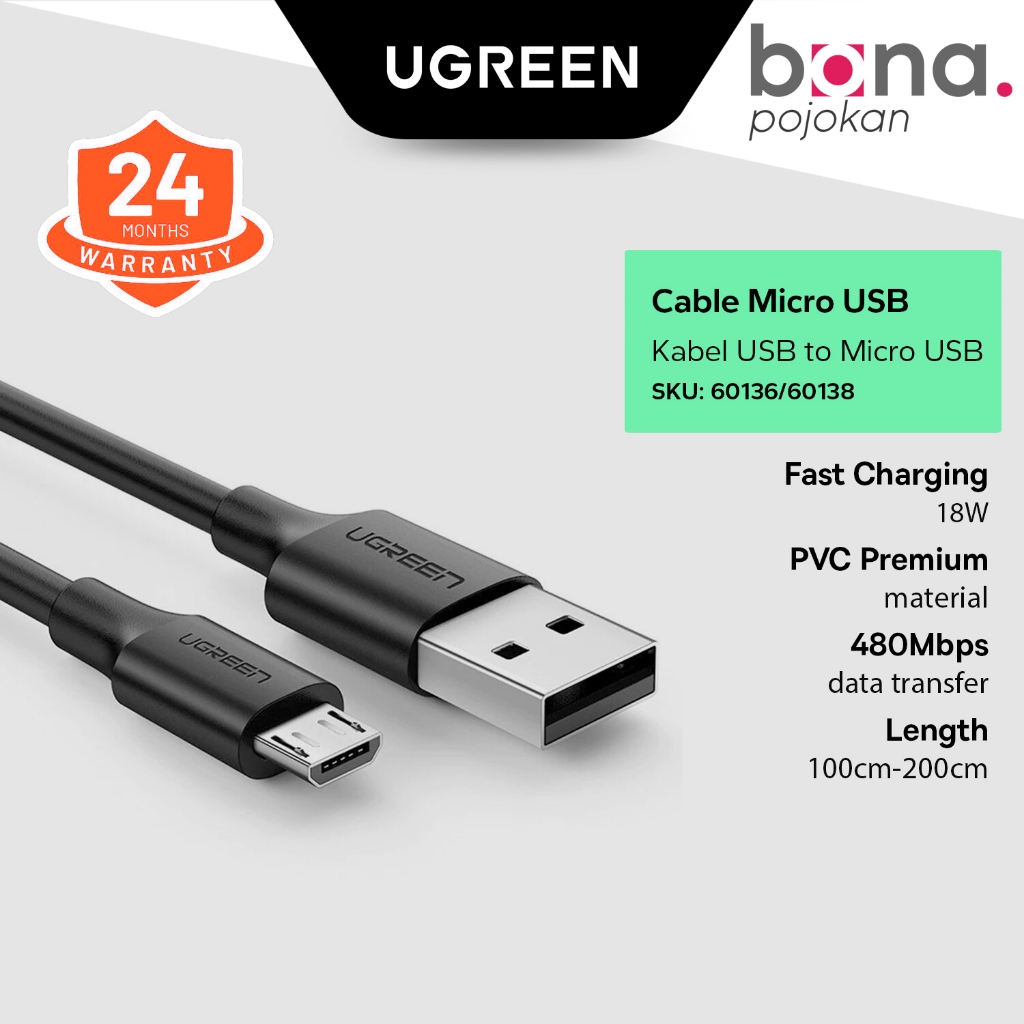 UGREEN Kabel Charger Micro USB Hitam