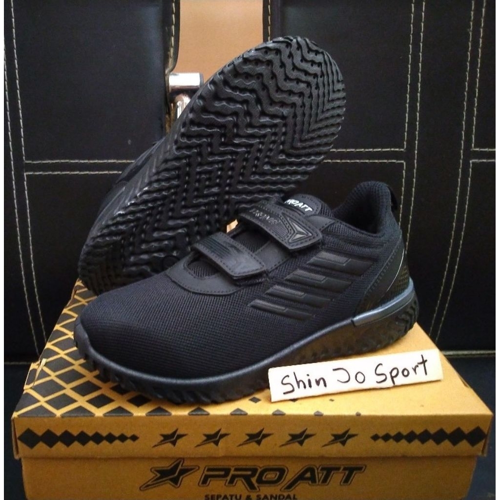SEPATU SEKOLAH 31-38 PEREKAT PRO ATT FULL BLACK HITAM VELKRO KRETEKAN ORIGINAL ASLI ANAK SD SMP SMA