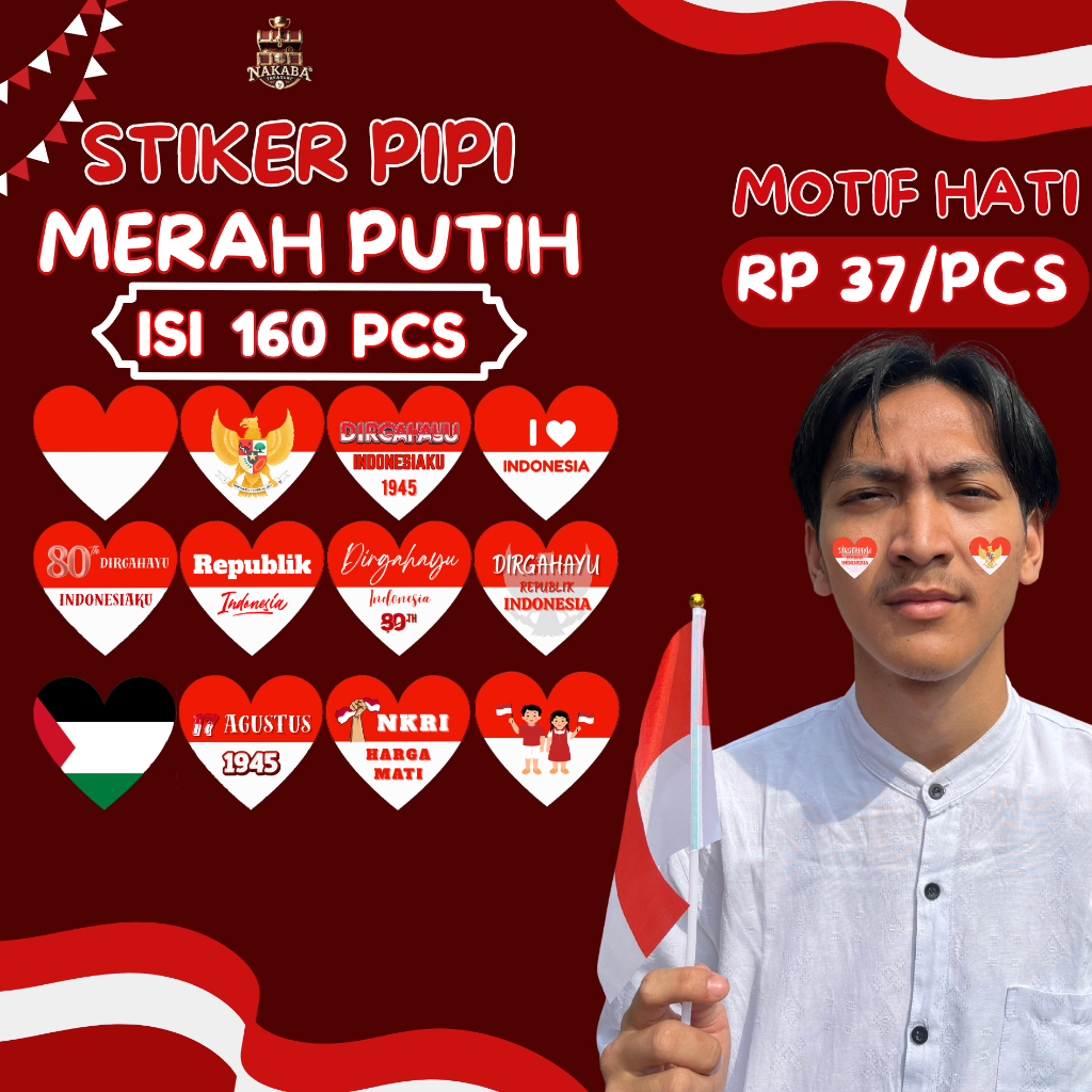 

(Isi 160 Pcs) Stiker Pipi Bendera Merah Putih Motif Hati Chromo l Kemerdekaan Indonesia 17 Agustus