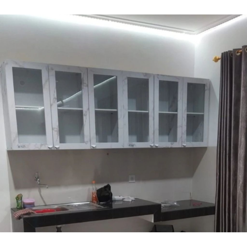 Kitchen set atas 6 pintu kaca lemari gantung rak gantung dapur lemari sayur