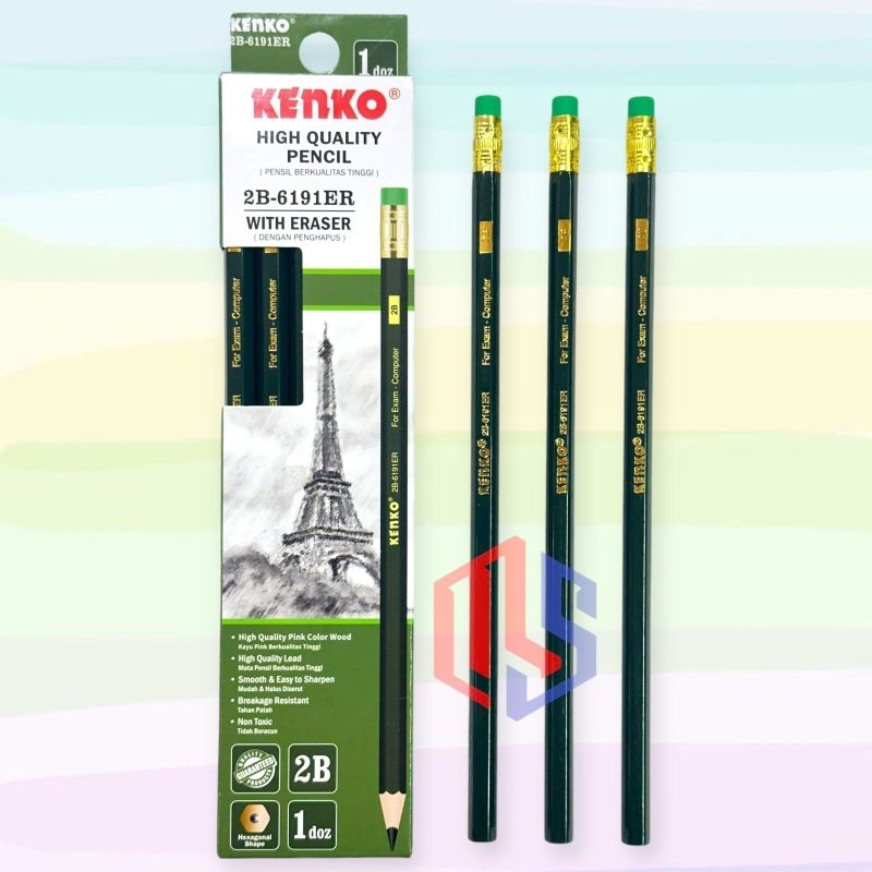 

Kenko Pensil 2B - 6191 with eraser For Exam Cocok untuk ujian isi 12 pcs