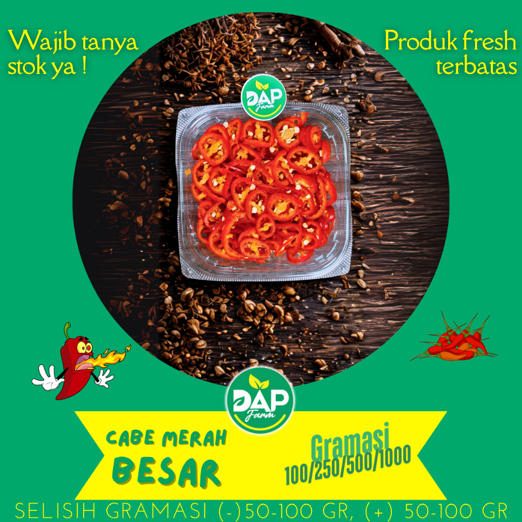 

Cabai Merah Besar Iris / Cabe Merah / DAP / Sayur Jakarta