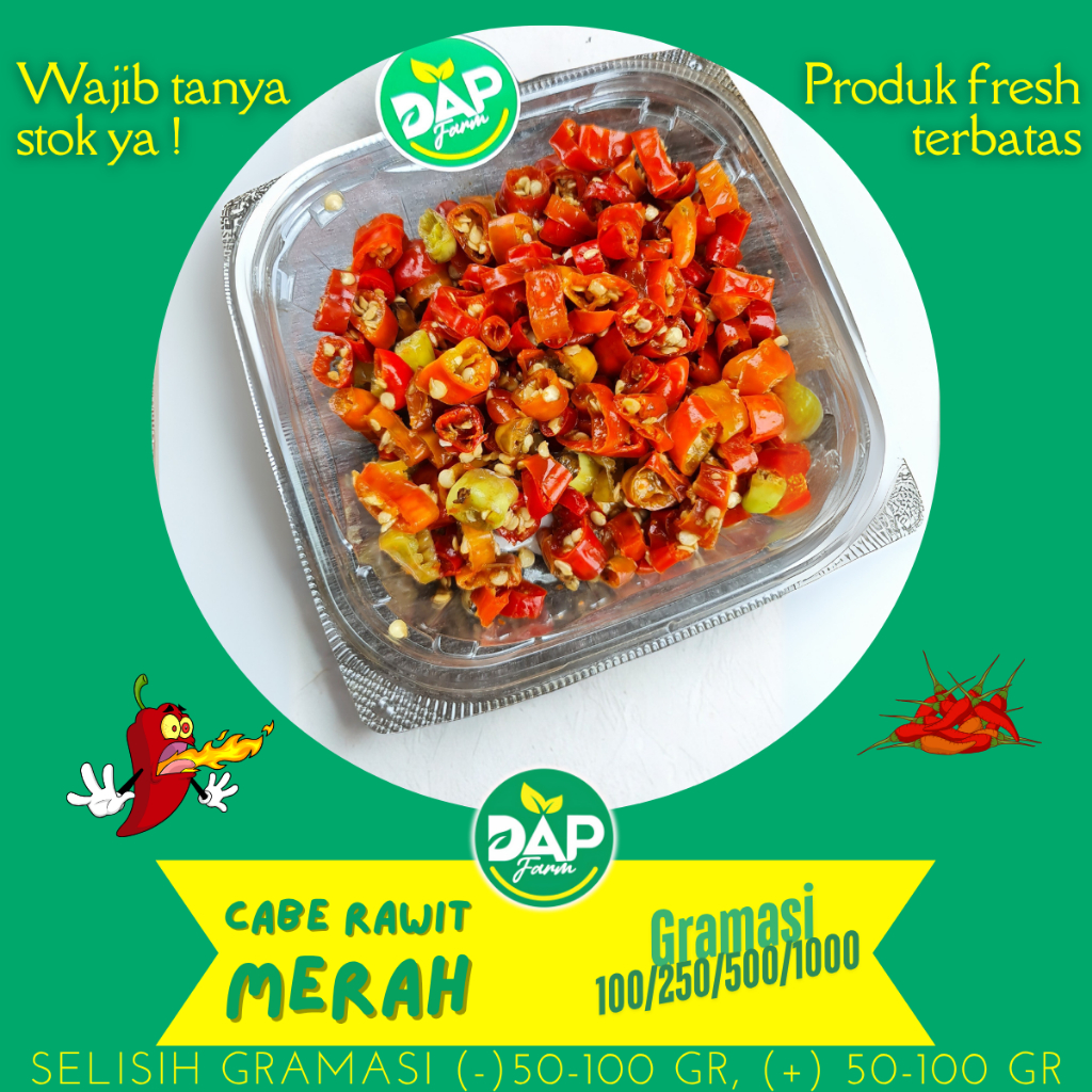 

Cabai Rawit Merah Iris / Cabe Rawit / DAP / Sayur Jakarta