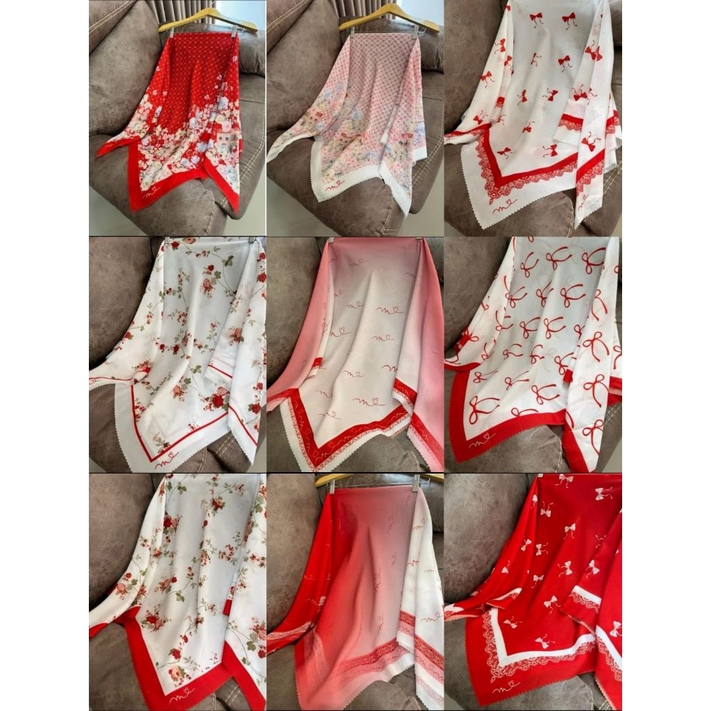 Segiempat Voal Motif Kemerdekaan Bendera / Jilbab Voal Merah / Hijab Segiempat Merah