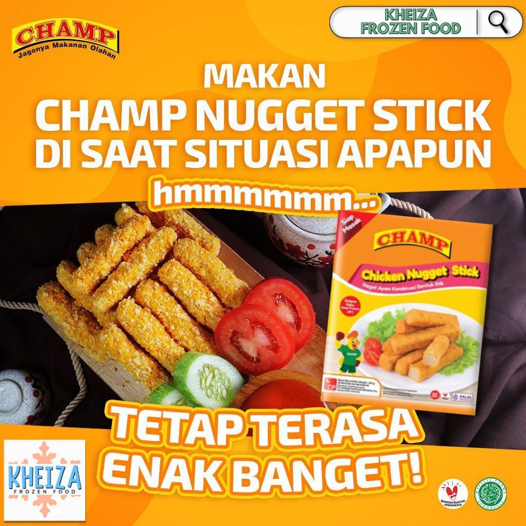 

CHAMP Nugget Ayam bentuk Stick 250gr - Naget Ayam Stik Kombinasi 250gram - Kheiza Frozen