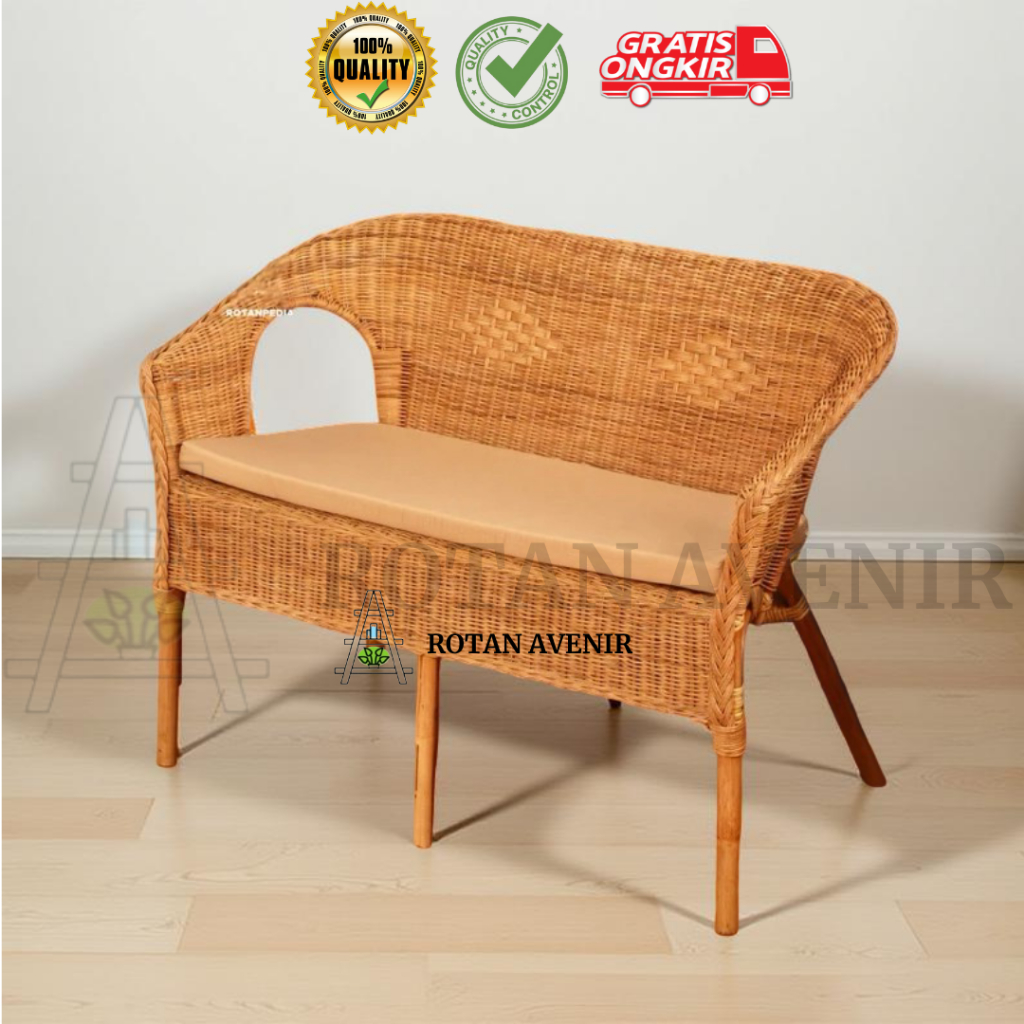 Kursi Sofa Kelek Rotan Minimalis 2 Seater | Sofa Tamu Rotan | Sofa Teras Cafe Rotan