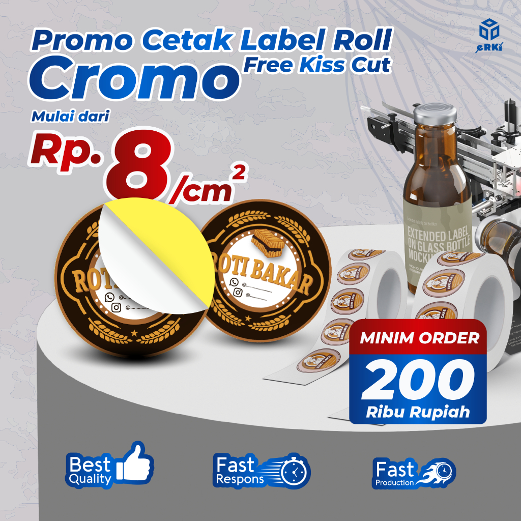 

Stiker Label Roll Custom Cromo | Free Cutting | Cetak Logo / Produk – ERKI PRINTING