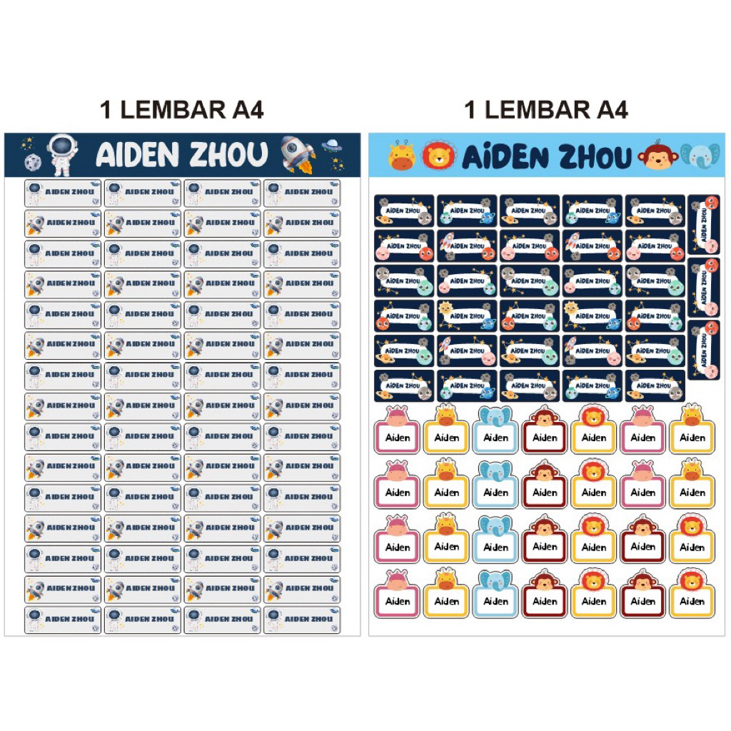

2 lembar Sticker Custom Nama Anak Sticker Sekolah Sticker Nama