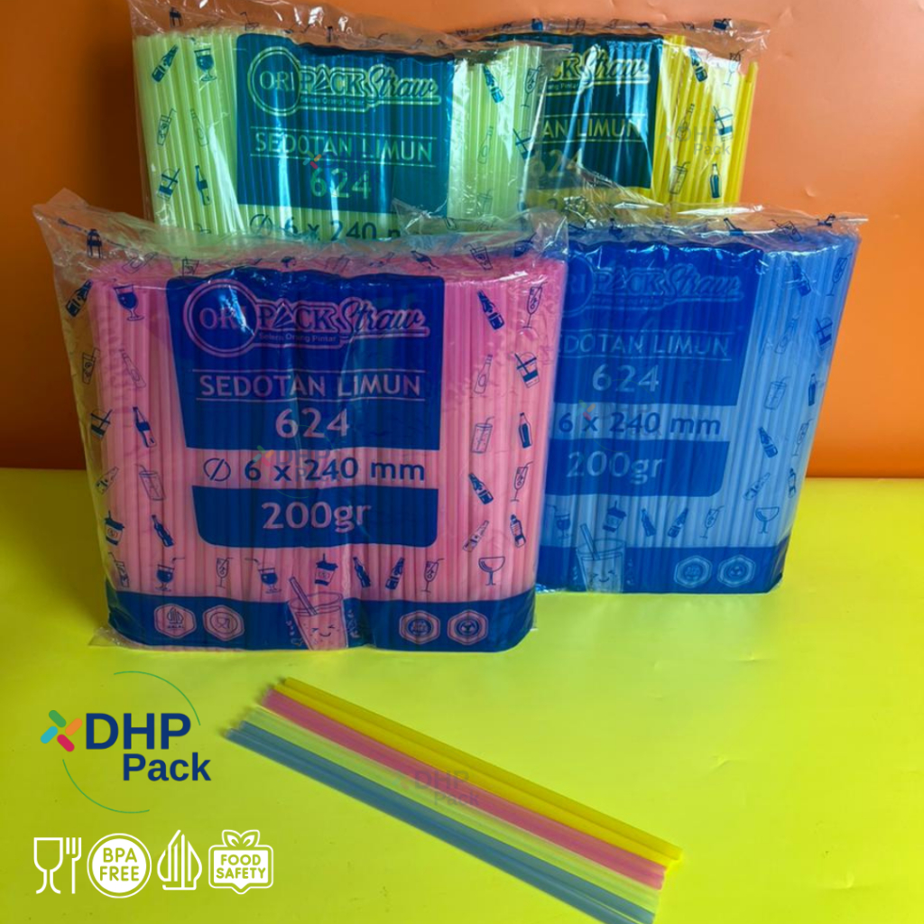 Sedotan Limun Warna Steril Tersedia Warna Biru , Hijau , Kuning , Pink sisi 200 Gr 400 Pcs