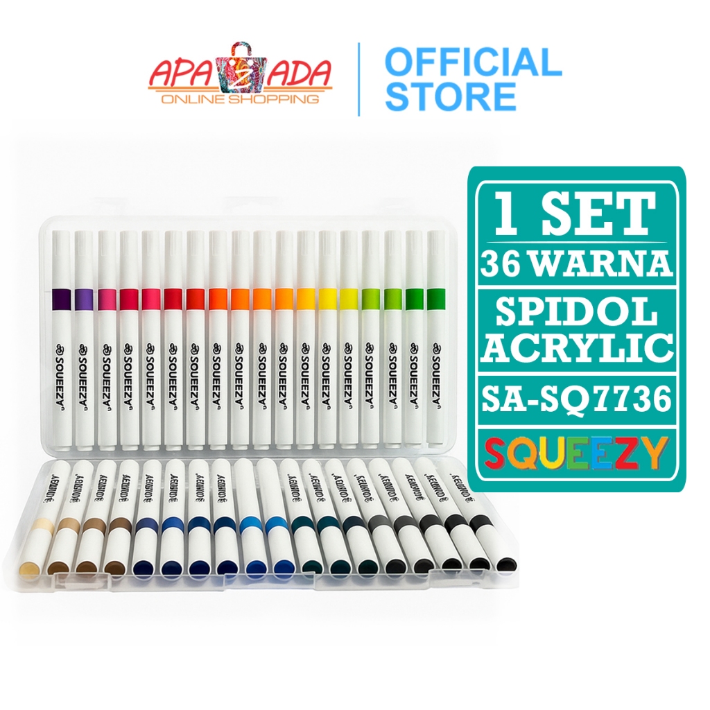 

Apazada - Spidol Akrilik [1 Set - 36 Warna] / Pena Cat / Acrylic Marker Squeezy SA-SQ7736