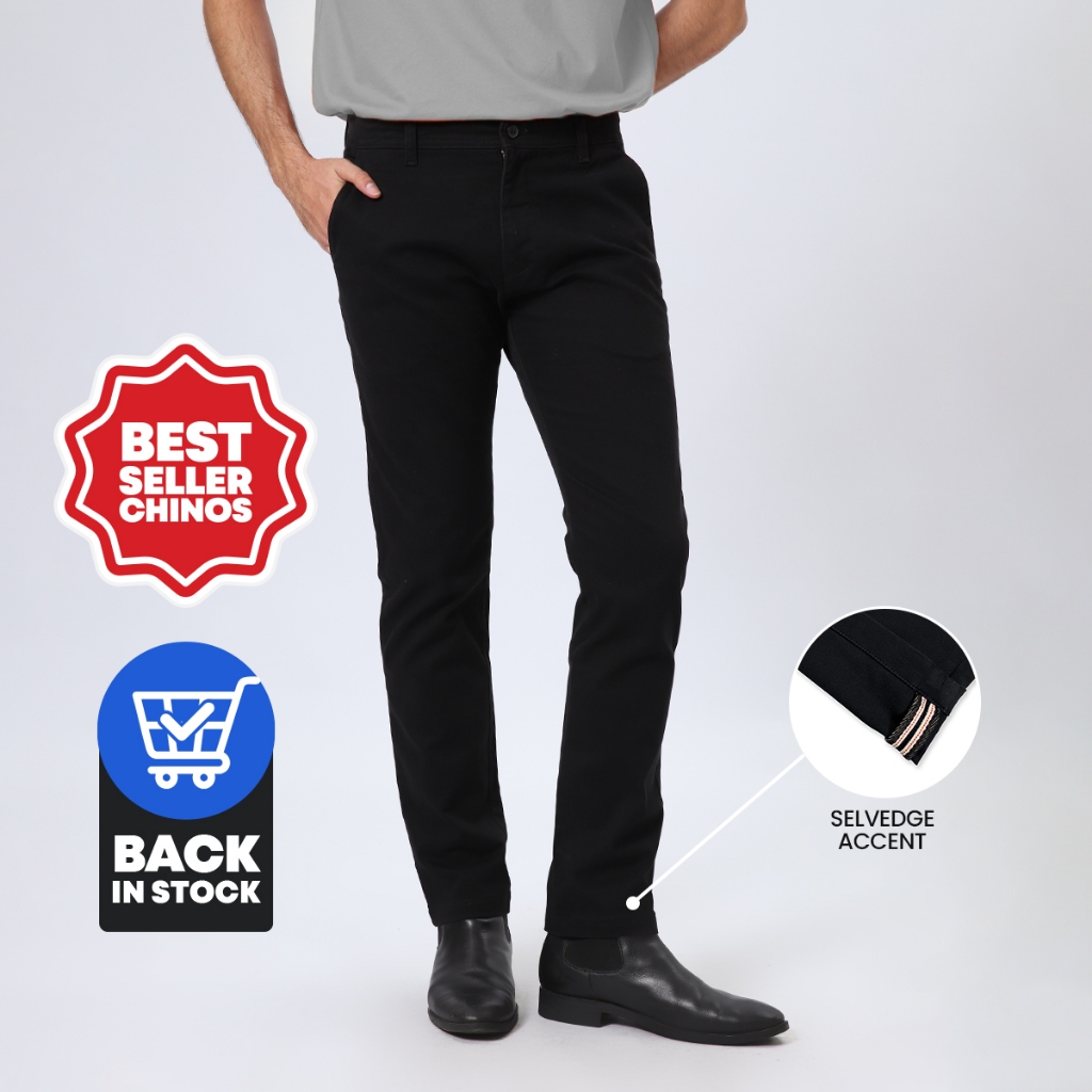 EDWIN JEANS - Celana Panjang Chinos Pria Slim Fit FERANDO JET BLACK Celana Chino Pria Selvedge Accen