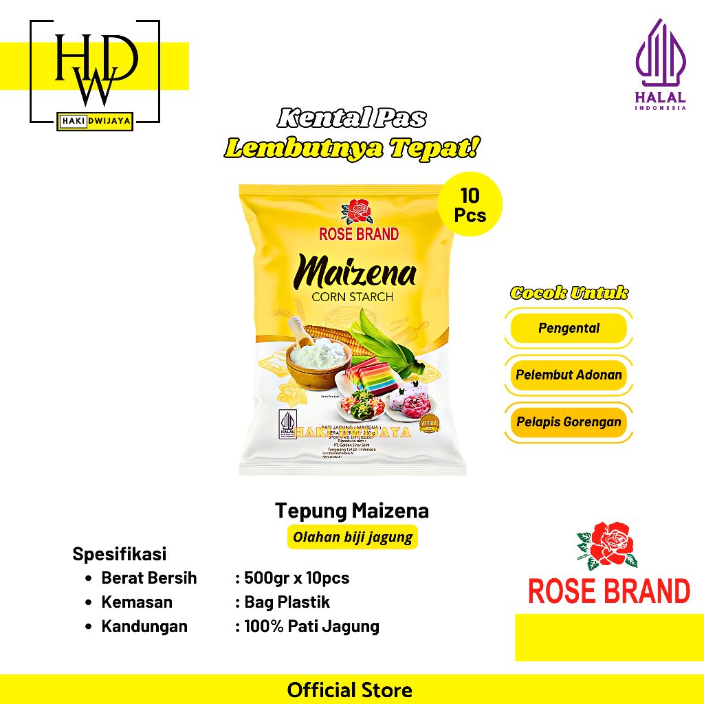 

Rose Brand Maizena Tepung Pati Jagung Halus Lembut & Serbaguna 500gr x 10pcs