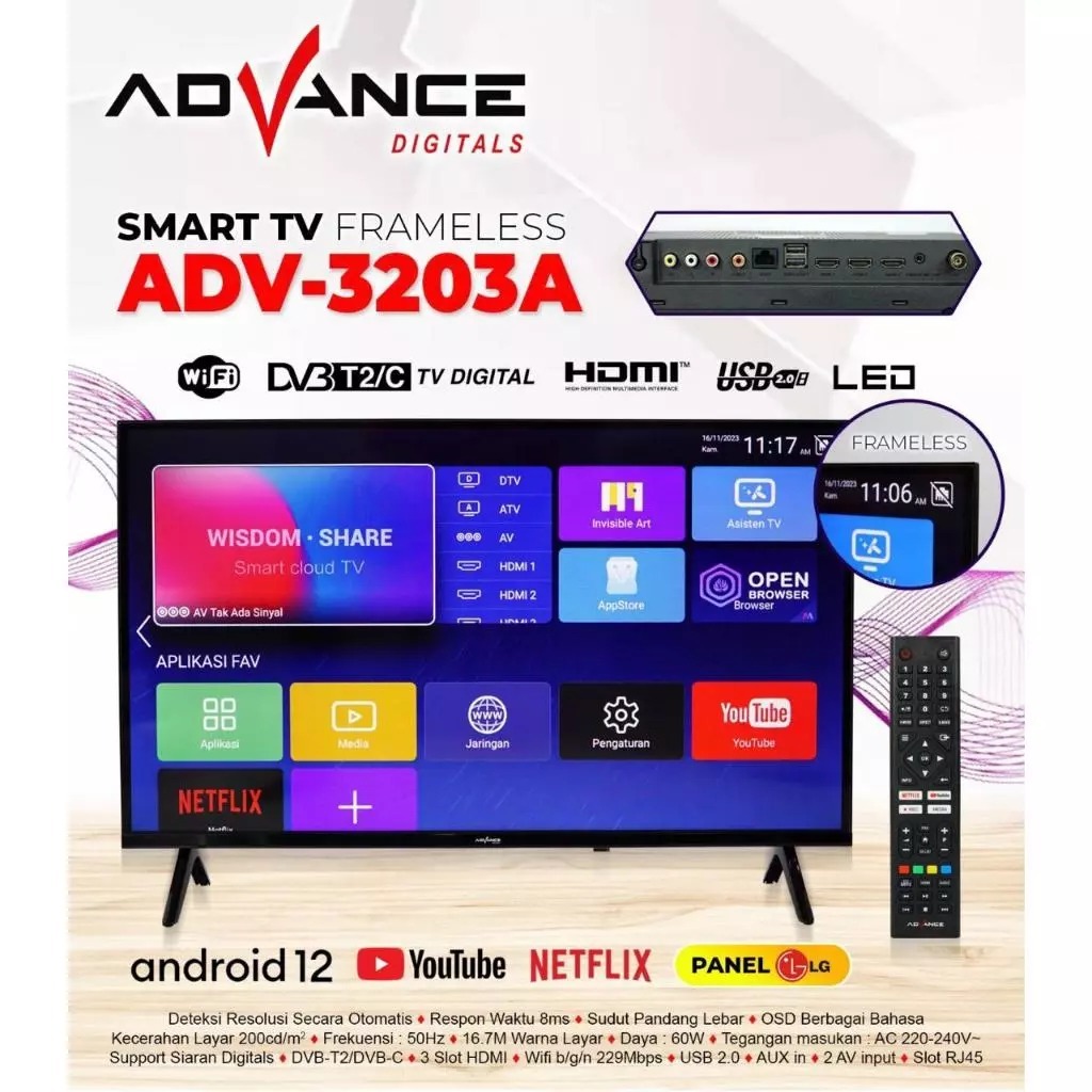 TV LED 32 Inch ADV-3203A Panel LG Android TV Advance / TV LG 32 Inch Smart TV