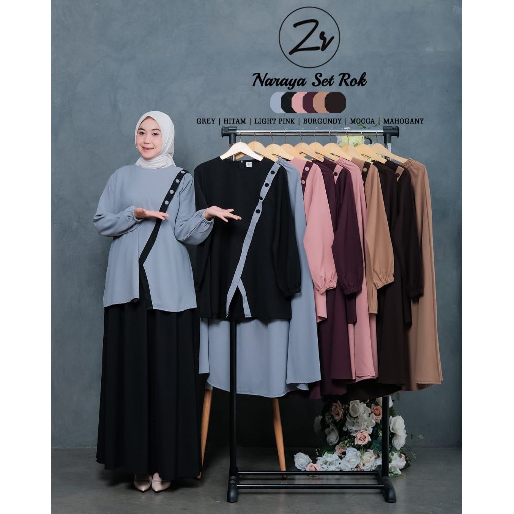 NARAYA Set Rok Bahan Sabrina ORI by ZR Fashion/ Naraya Set Rok ZR Fashion/ Oneset Rok ZR Fashion Ter