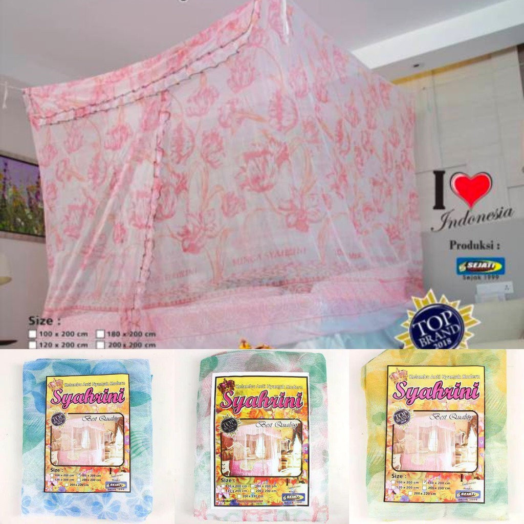 Kelambu Nyamuk Gantung Kotak Syahrini Motif Bunga Warna Random