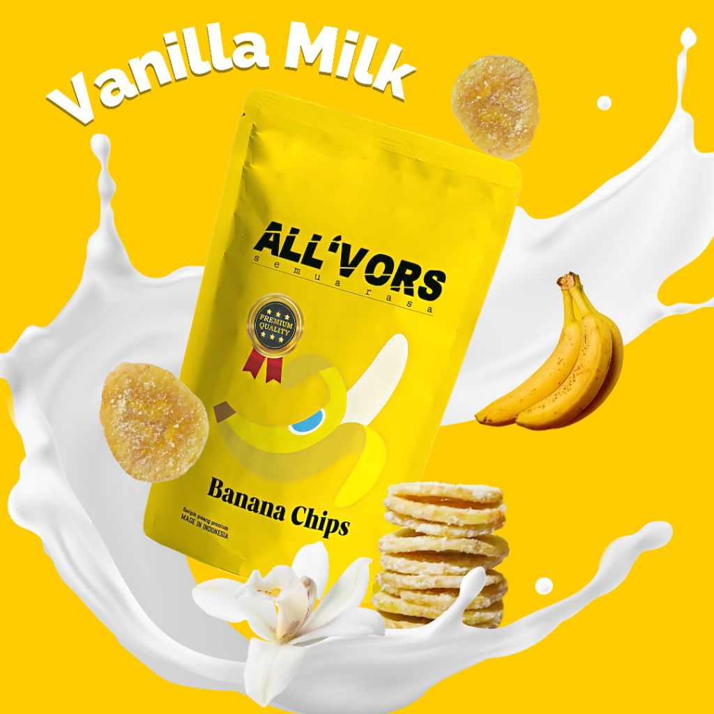 

ALL'VORS Banana Chip 90 Gram - Kripik pisang premuim Rasa Choco Vanilla Cheese Spicy - Salted egg
