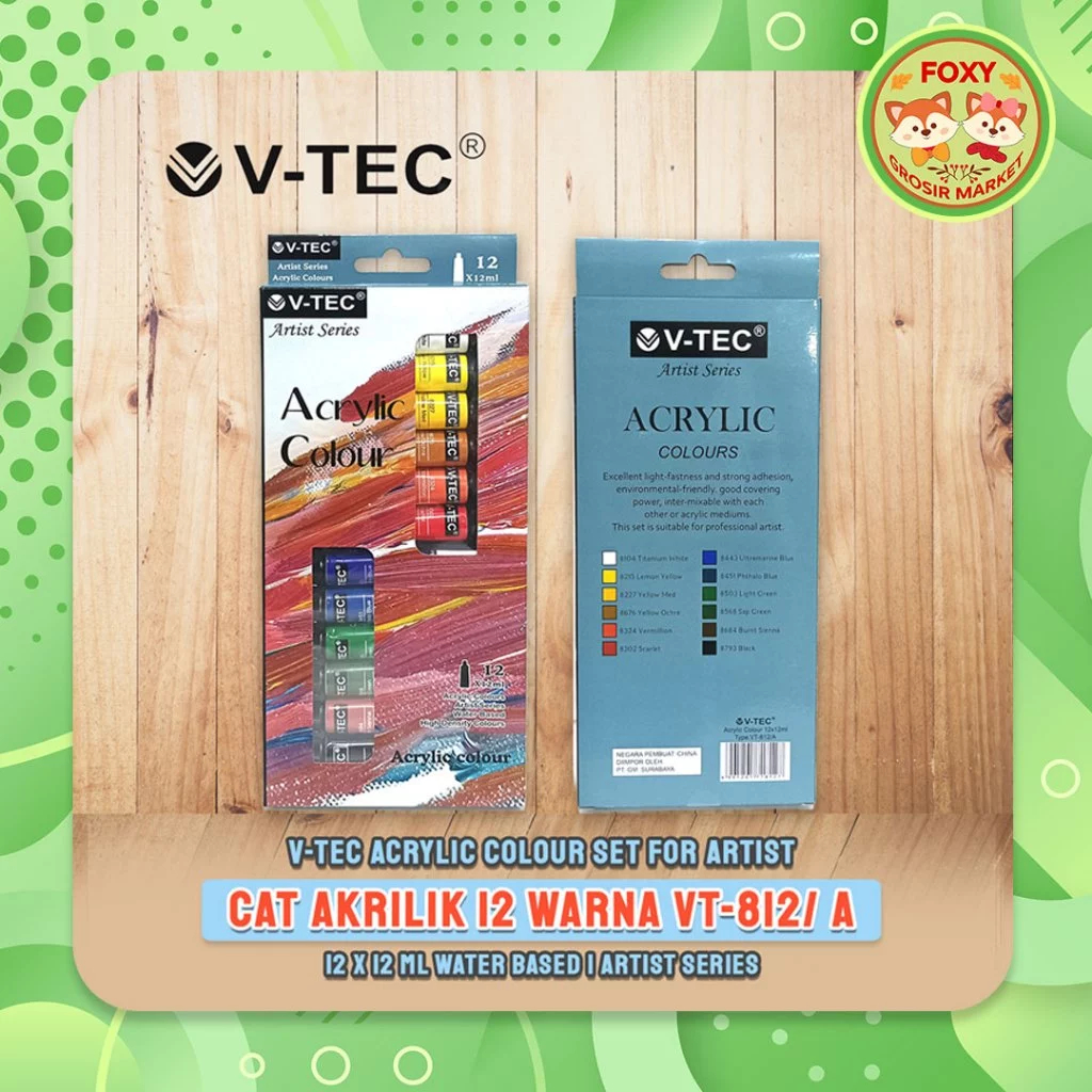 

Cat Akrilik V-TEC VT-812/A Acrylic Colours 12 Warna x 12 ML - Set VTEC / Acrylic Colour V Tec 2