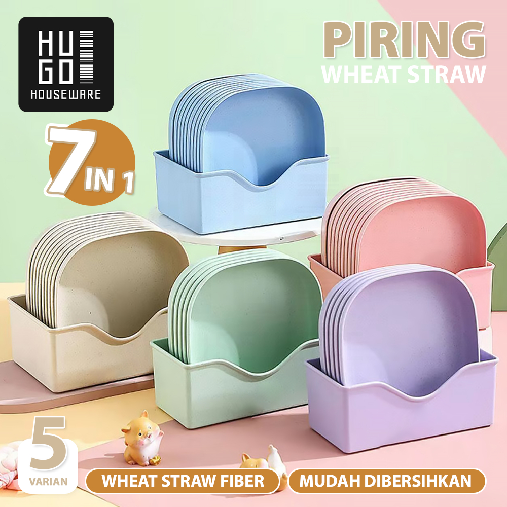 HugoHouseware Set Piring Plastik 7in1 Piring Makan Piring Plastik Serbaguna Tahan Panas Microwave