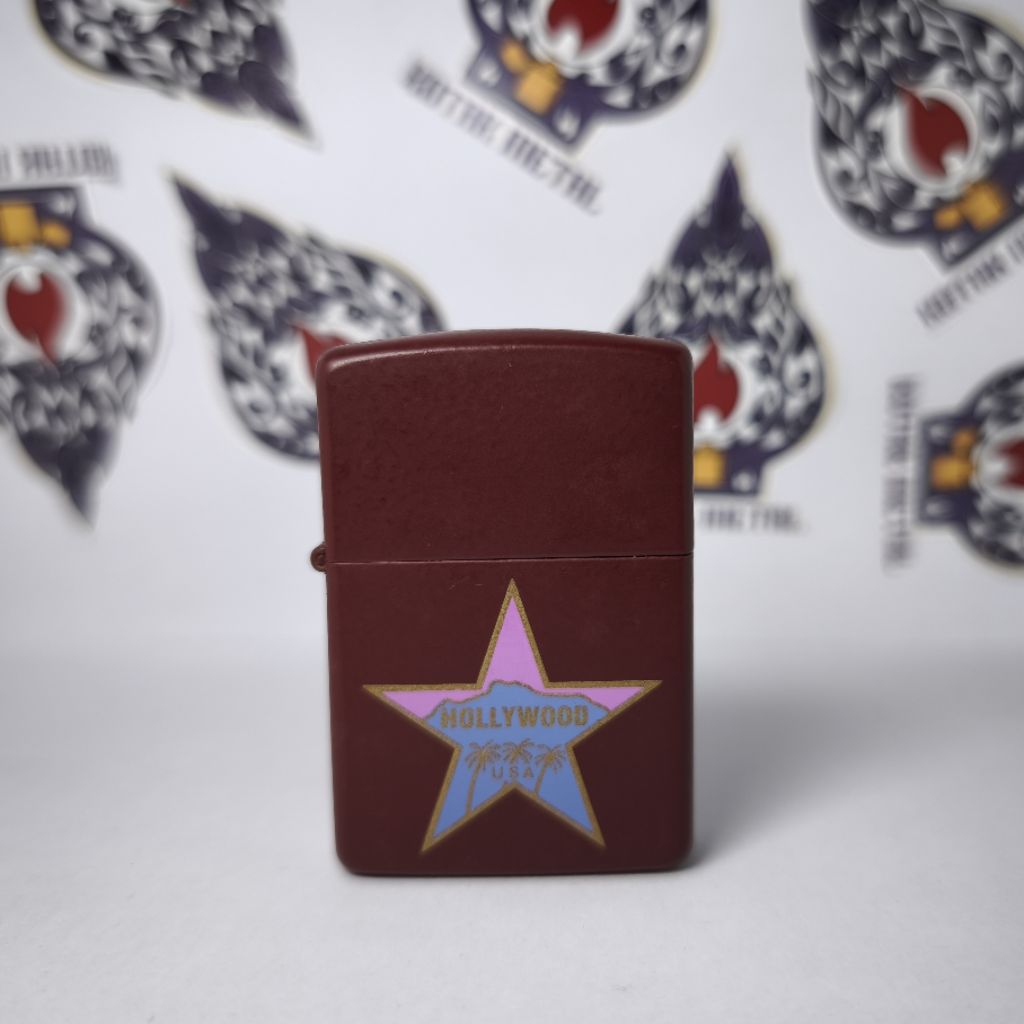 ZIPPO RED BURGUNDY MATTE HOLLYWOOD TAHUN 1989 - FLAT BOTTOM