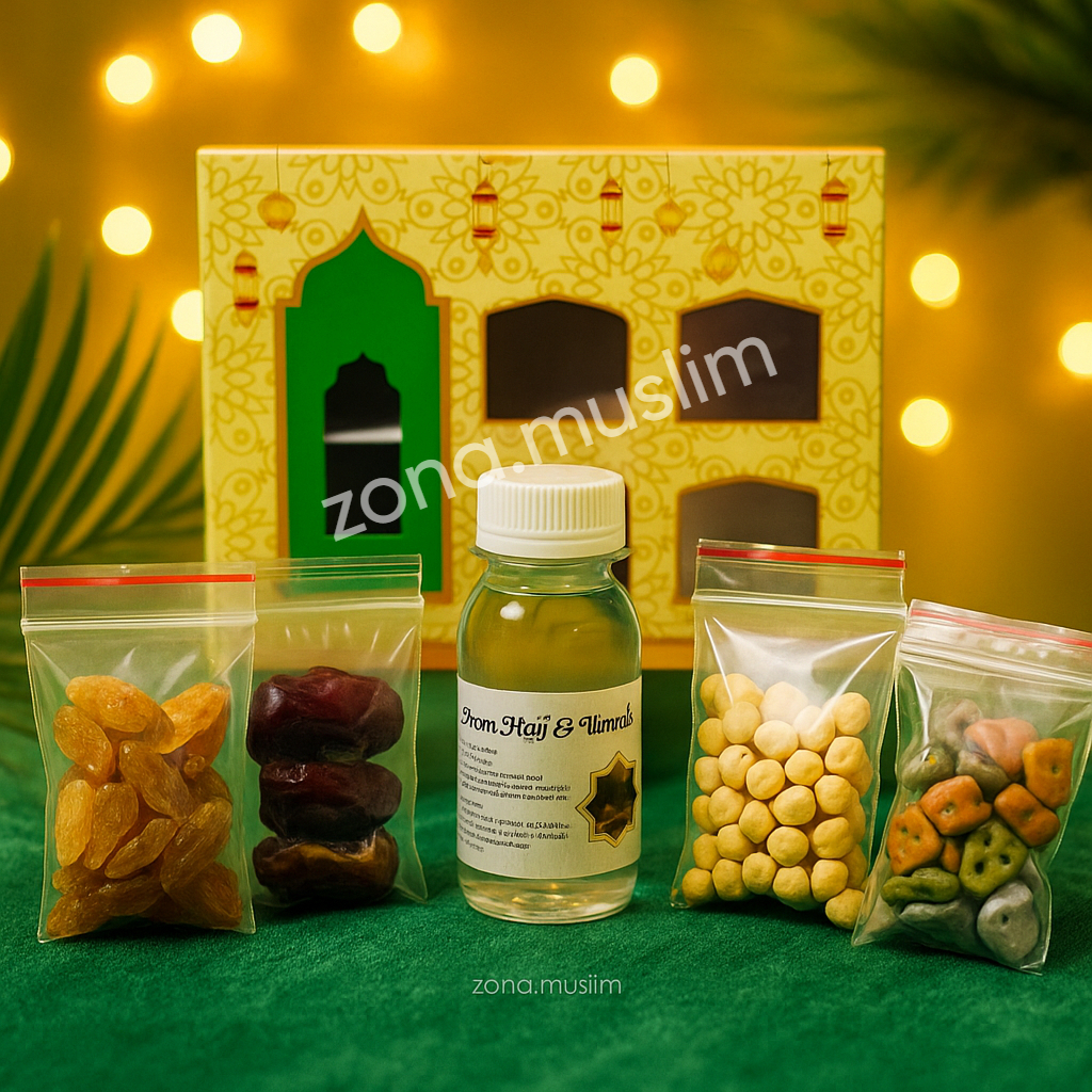

Paket Oleh Oleh Haji dan Umroh paket dus kotak/ paket dus tali paket coklat plus tasbih