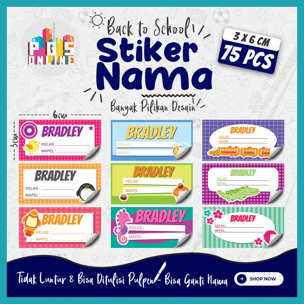 

[75 PCS] 04 - STICKER NAMA BISA DITULISI PULPEN ukuran 3x6 cm / Stiker Buku Anak Mata Pelajaran Sekolah TK SD SMP / Note Book / Buku Paket / Buku Tulis