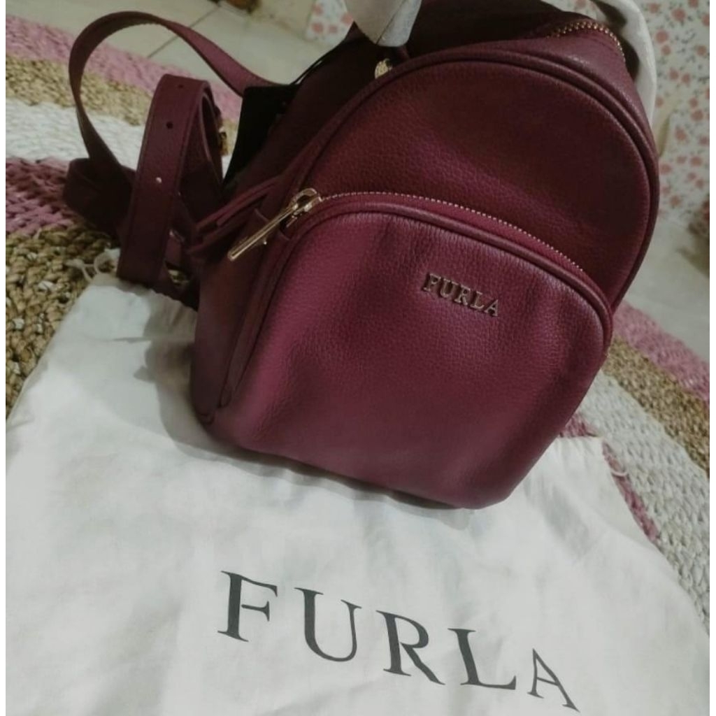 Furla Mini Backpack magenta material full leather uk 14x21x11